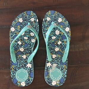 Coach Never Worn Teal and Multicolor Floral Flip Flops
